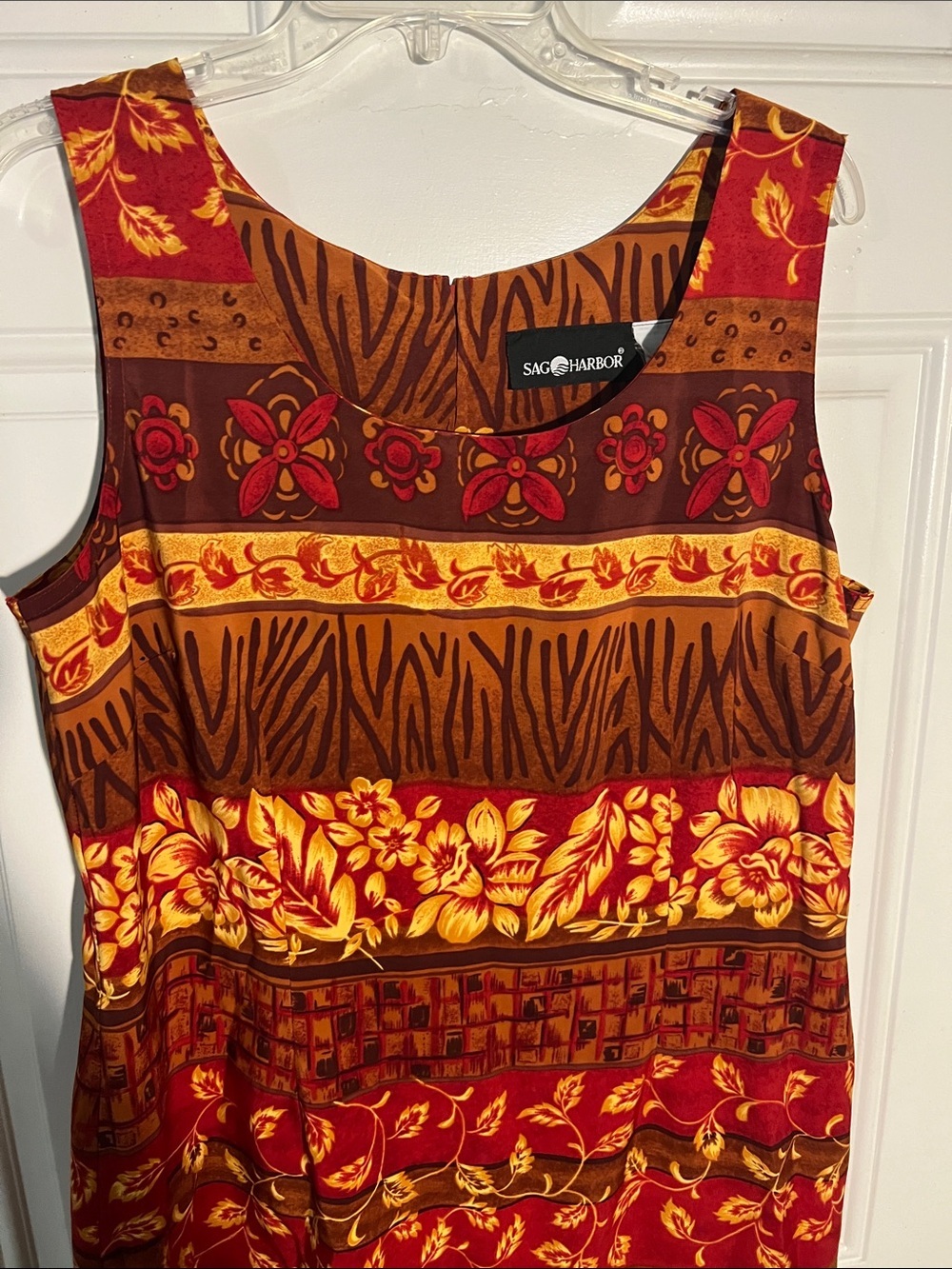 Sag Harbor Red, Brown and Yellow Floral-Striped Sleeveless Mini Dress - Picture 3 of 6